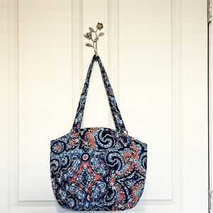 Vera Bradley Quilted Fabric Blue and Coral Paisley Tote Bag / Purse NWOT